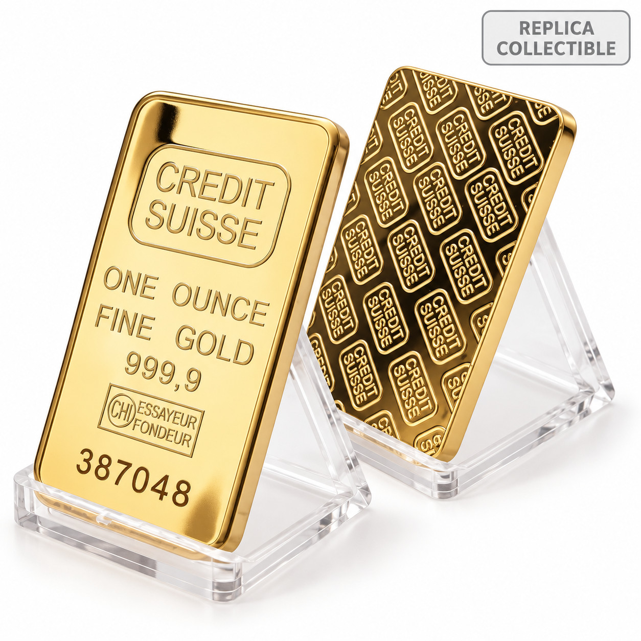24K Gold Plated Replica Bullion Bar Swiss Style Decorative Collectible