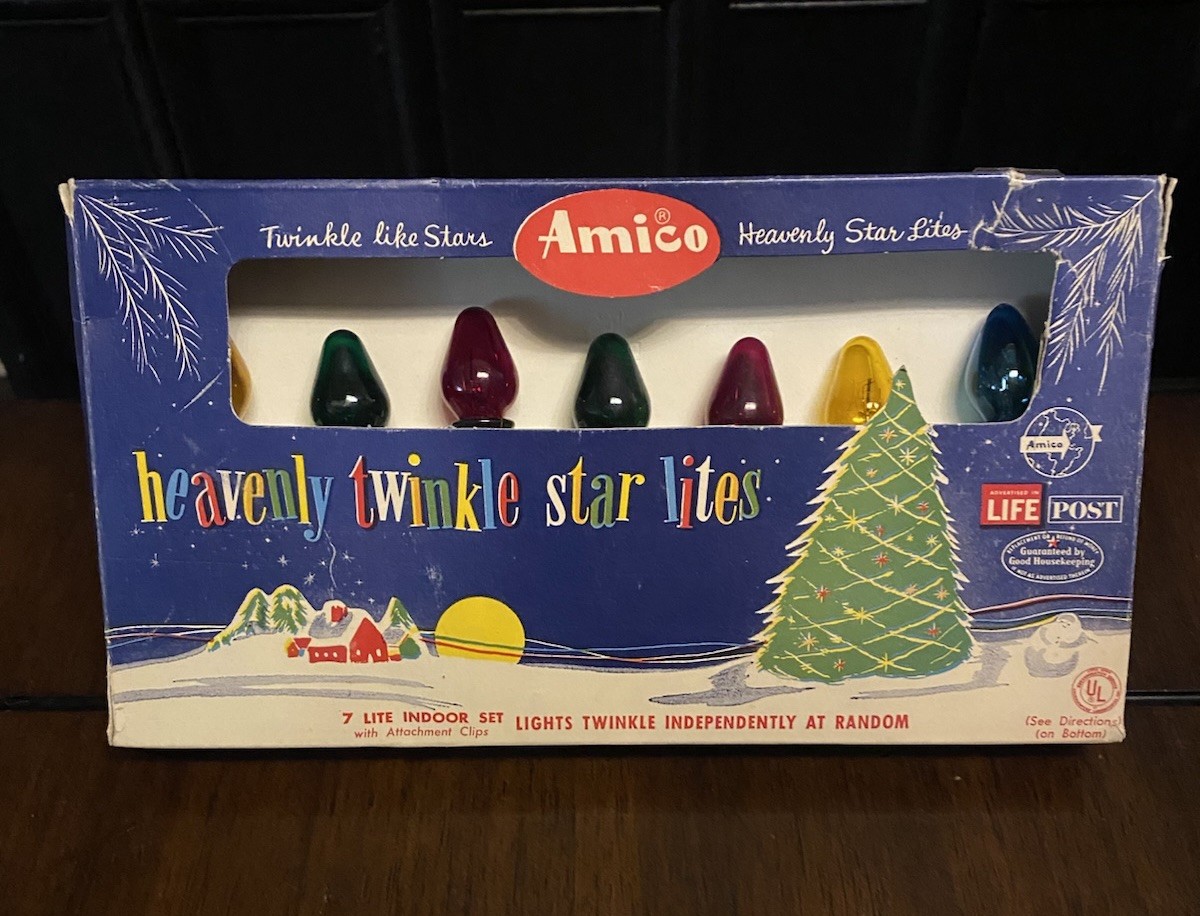 Vintage NOS Amico Noma Christmas Lights 7 Heavenly Twinkle Star Lites Boxed 