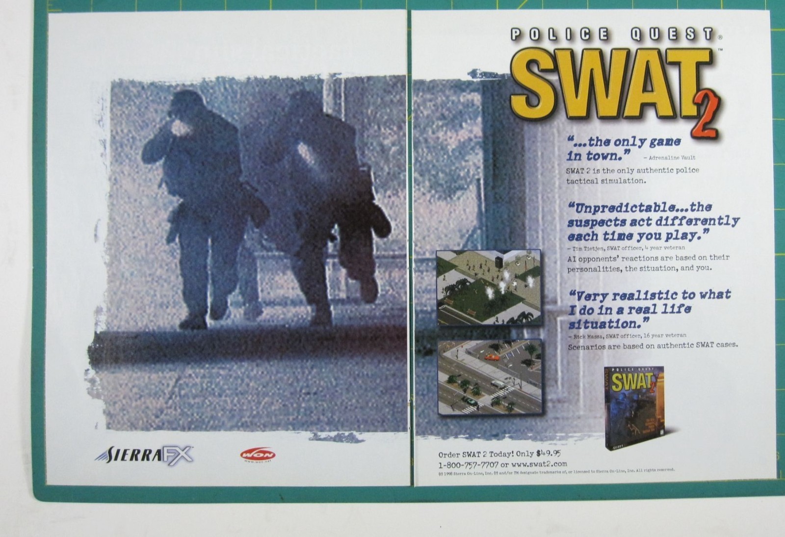 Print Ad Police Quest SWAT 2 Authentic Tactical Simulation SierraFX 1998 AD 2PG