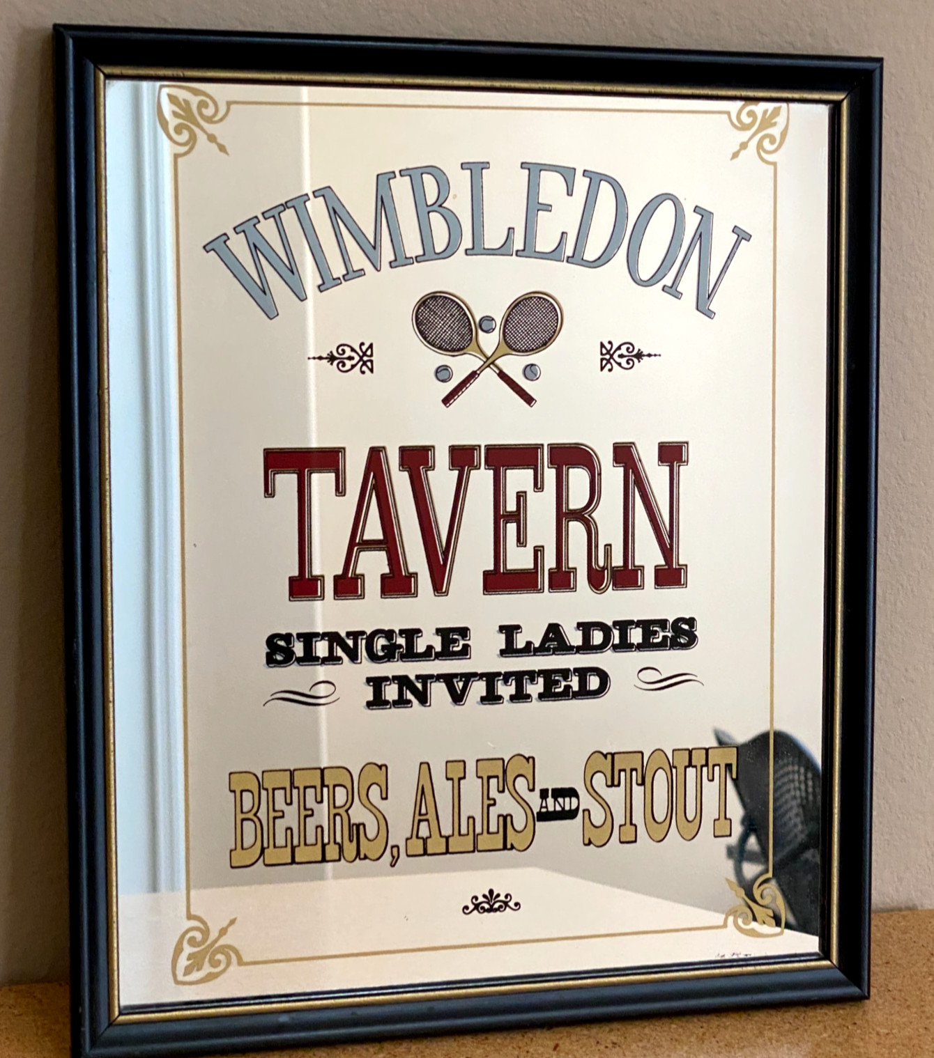 Wimbledon Tavern Mirrored Framed Sign 1974 Single Ladies Invited Beer 12.5x10.5