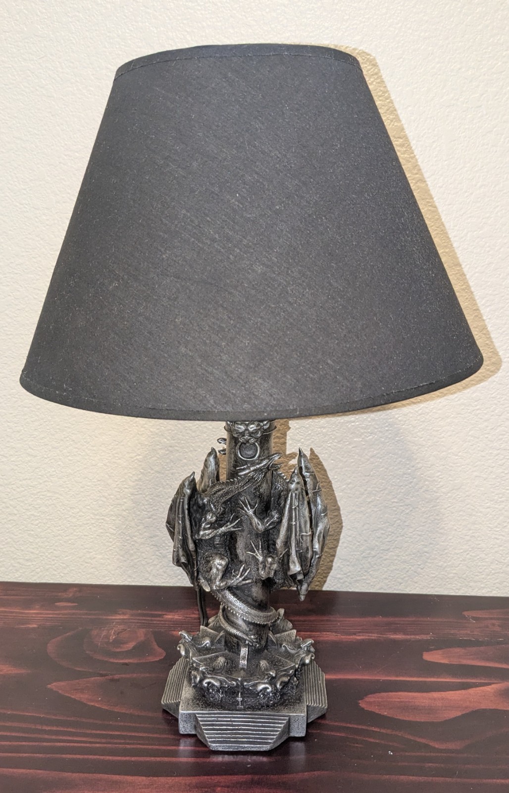 Vintage 1998 Summit Collection Gothic Dragon Table Lamp W.U.I. Black Shade.