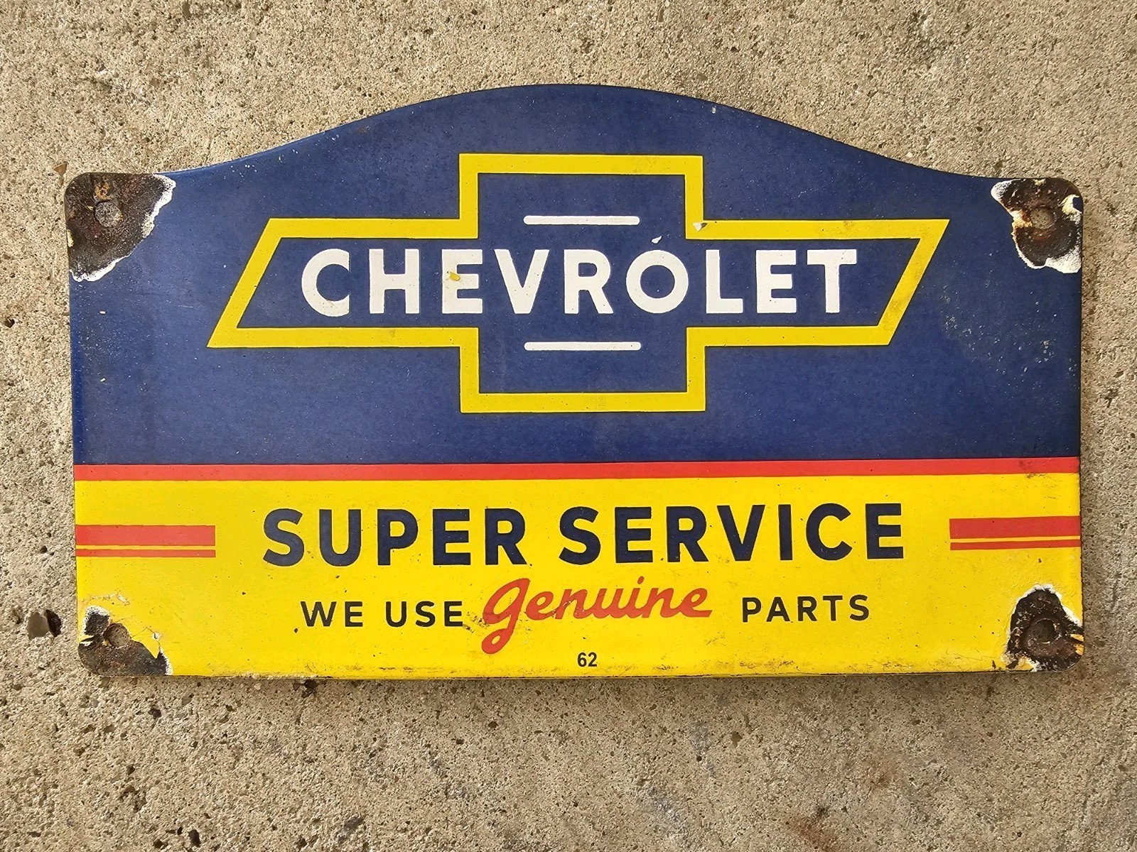 VINTAGE CHEVROLET 1950\'S PORCELAIN SIGN SUPER SERVICE  GENUINE PARTS 
