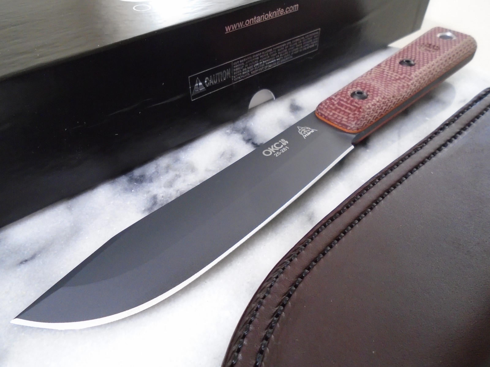 OKC Ontario TOPS Collaboration XL Hunter Bowie Knife Full Tang 1095 Red Micarta