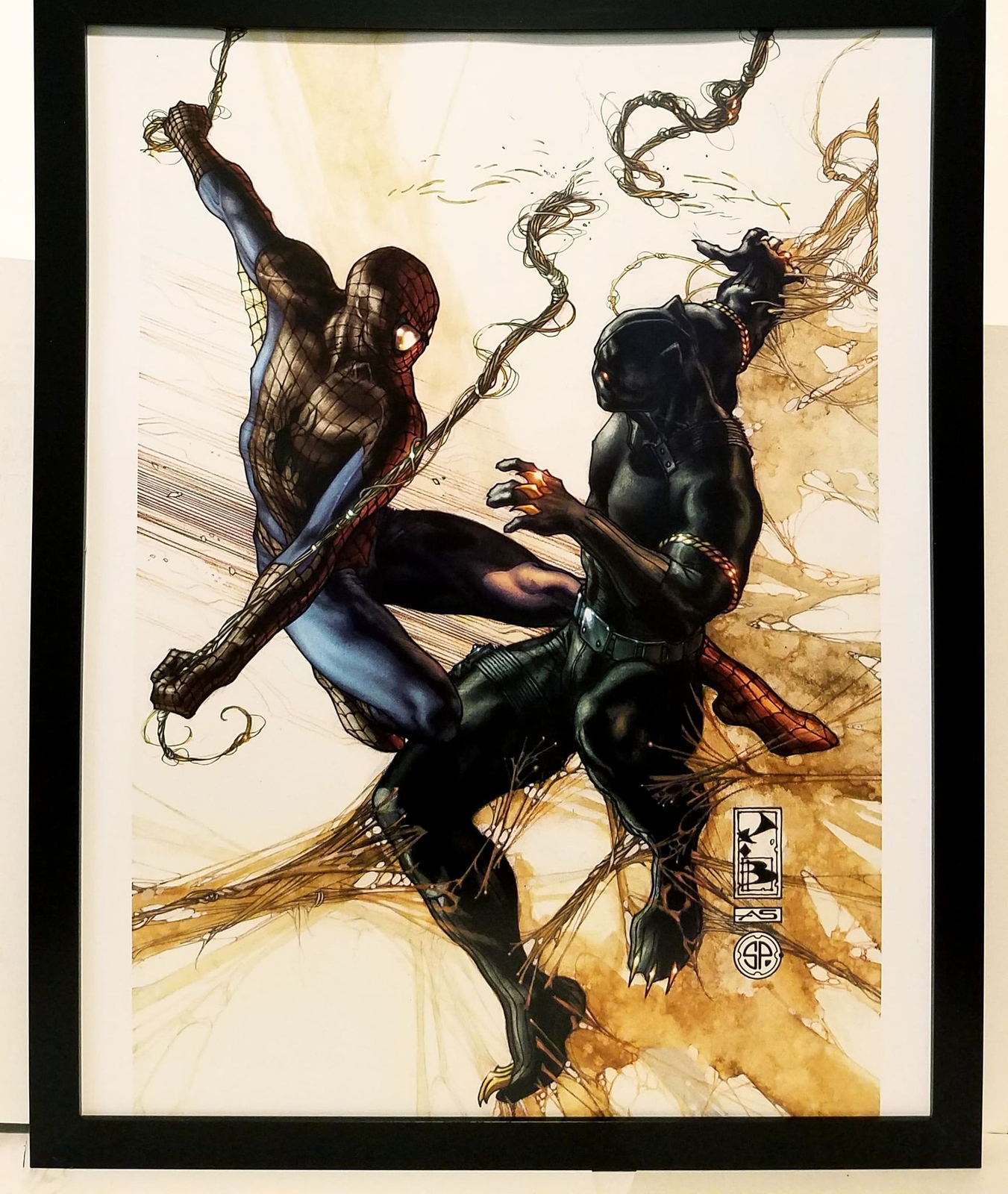 Black Panther Spider-Man by Simone Peruzzi 11x14 FRAMED Marvel Comics Art Print 