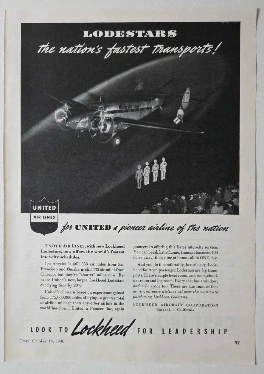 1940 Ad - Lockheed - LOADSTAR: The Nation's Fastest Transports United Airlines