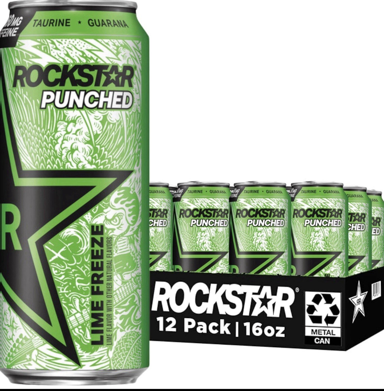 Rockstar Energy Drink, Punched Lime Freeze, 16 Fl Oz (Pack of 12)