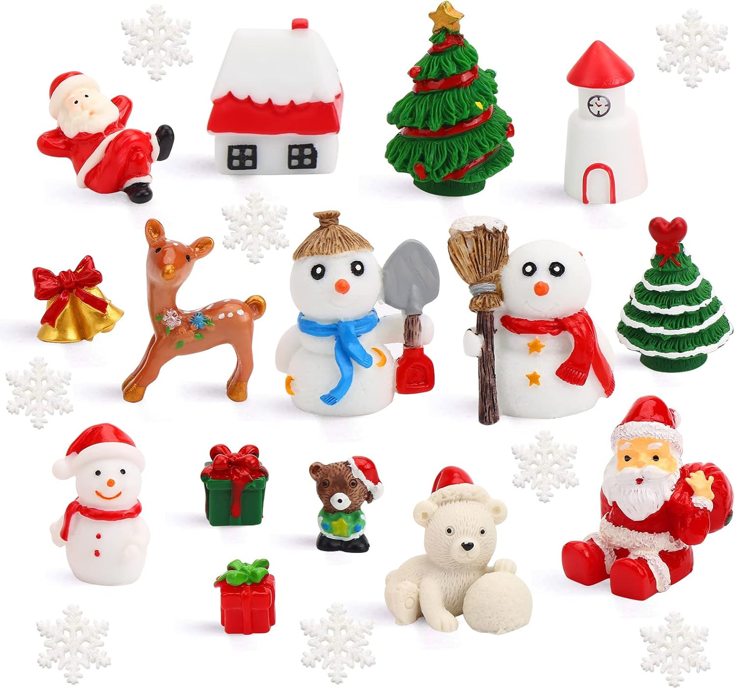 Christmas Miniature Figurines,40 Pcs Mini Crafts Resin Santa Claus Snowman Elk O
