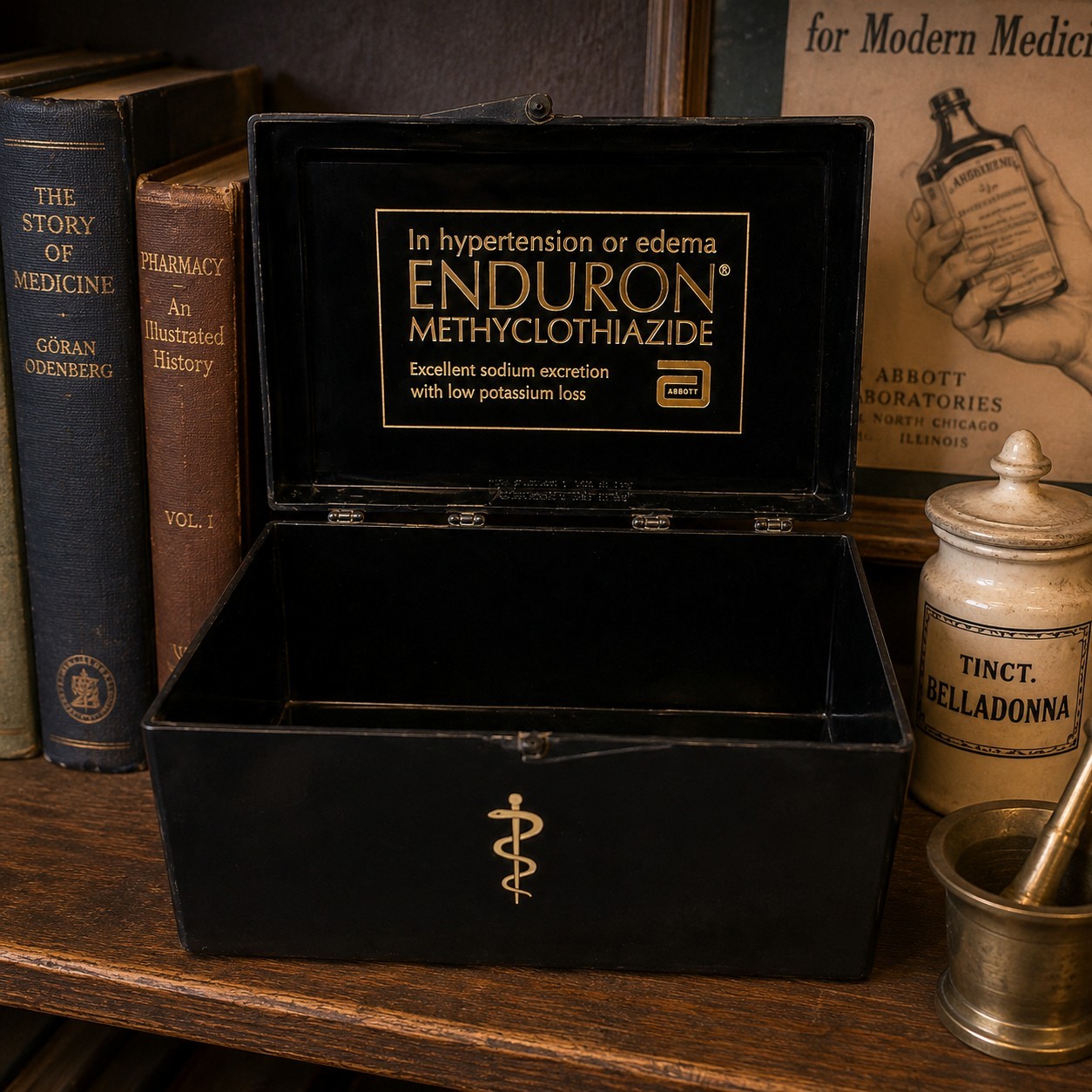 Vintage Abbott Enduron Methyclothiazide Pharmacy Advertising Display Box Medical