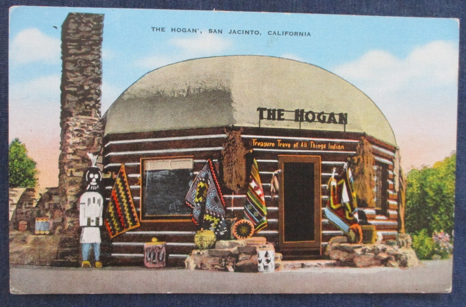 1940s San Jacinto California The Hogan Indian Roadside Curio Gift Shop Postcard