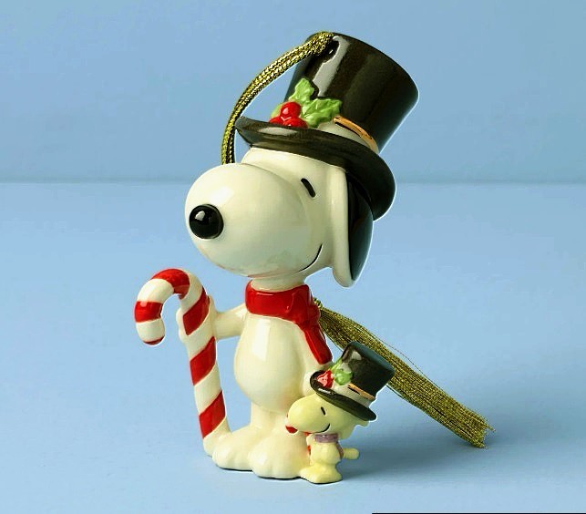 Lenox 2025 Peanuts Snoopy & Woodstock Ornament Candy Cane Top Hat 75th Anniv NIB
