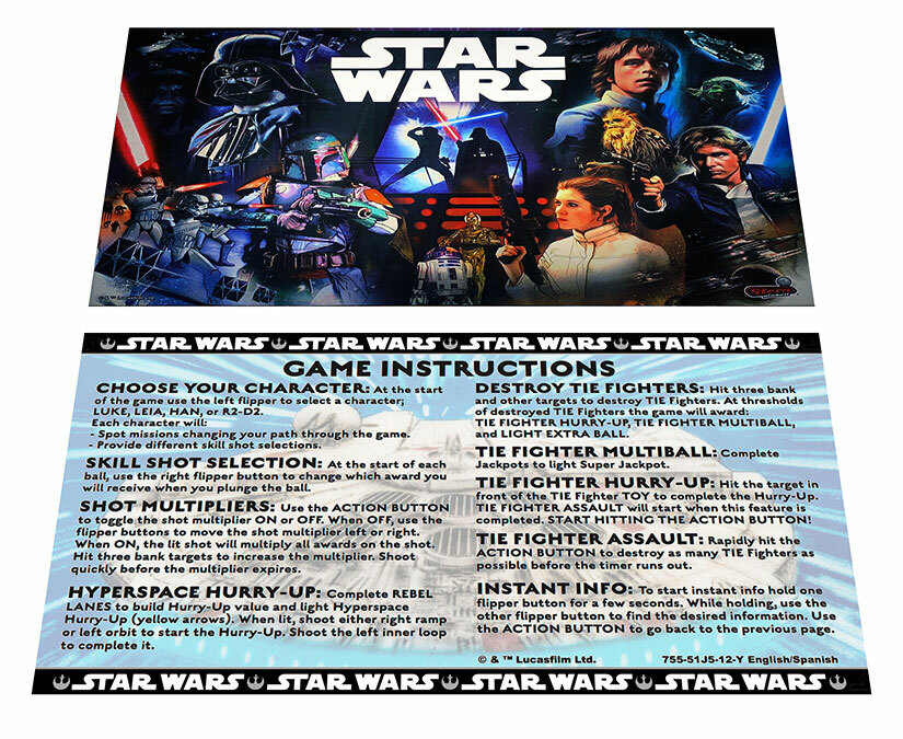 Stern Star Wars Pro Pinball Custom Apron Instruction Cards