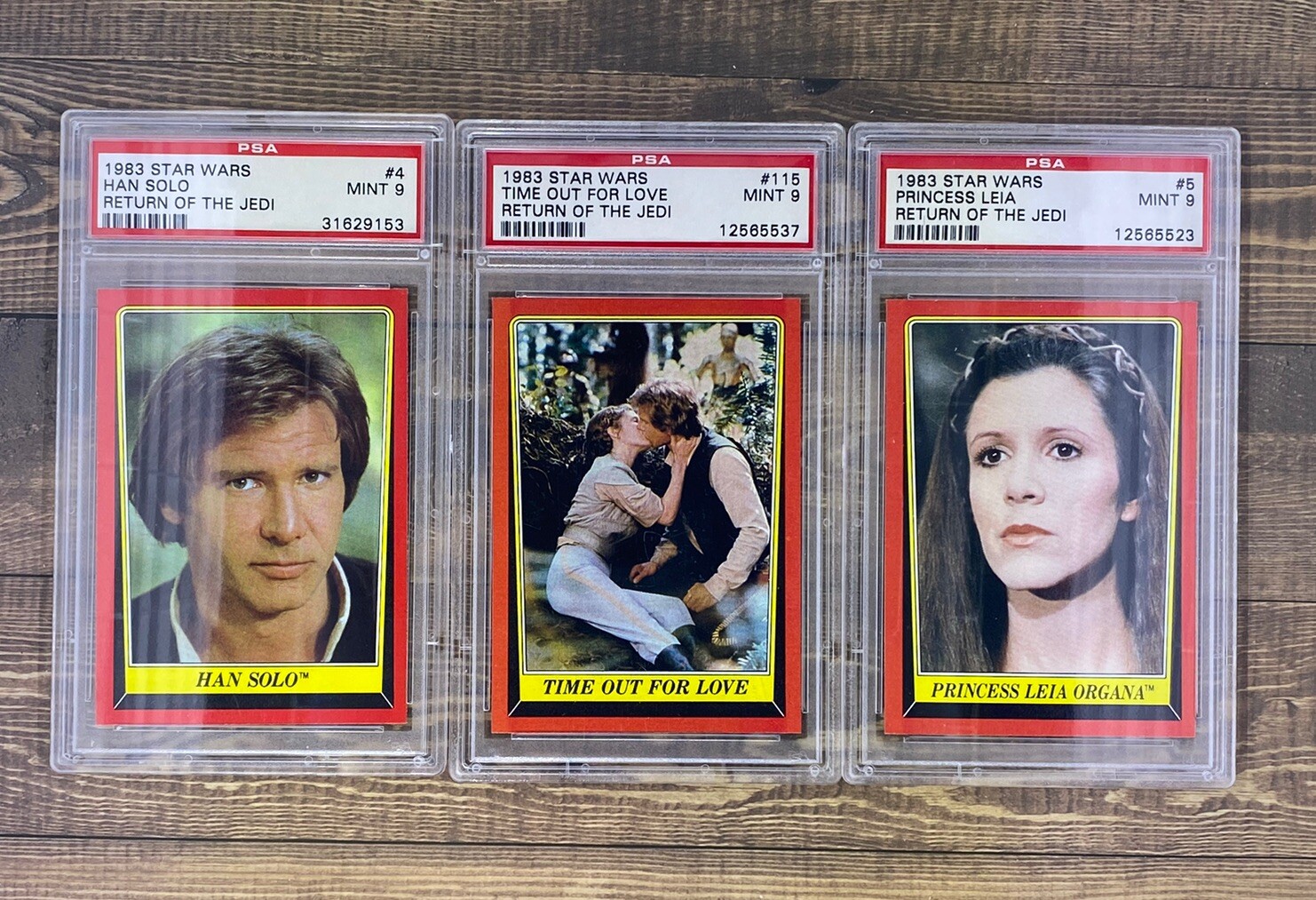 1983 Topps ROTJ Han Solo & Leia PSA 9 Trio Lot – Mint Vintage Star Wars