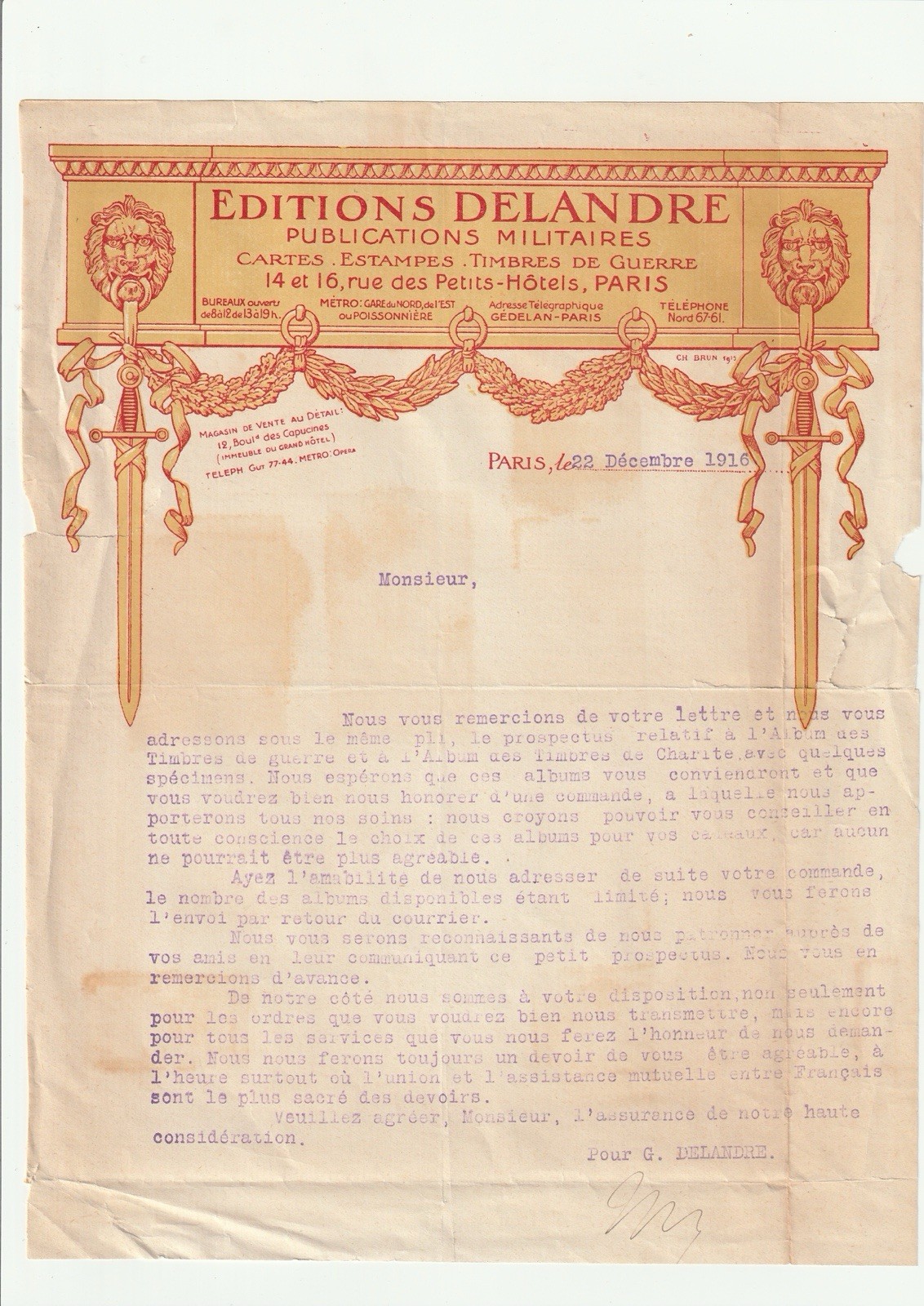 1916 Letter Editions Delandre War Stamps Album WW1 Charles Brun
