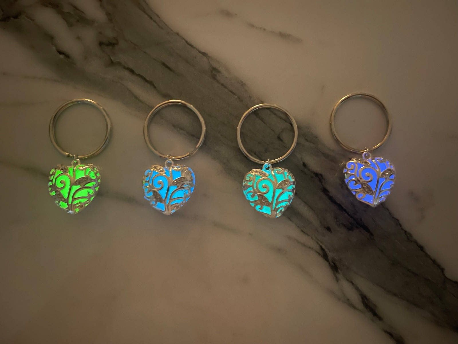 Mystic Fairy Forest Glow In The Dark Heart Keychain Hollow Filigree Keyrings