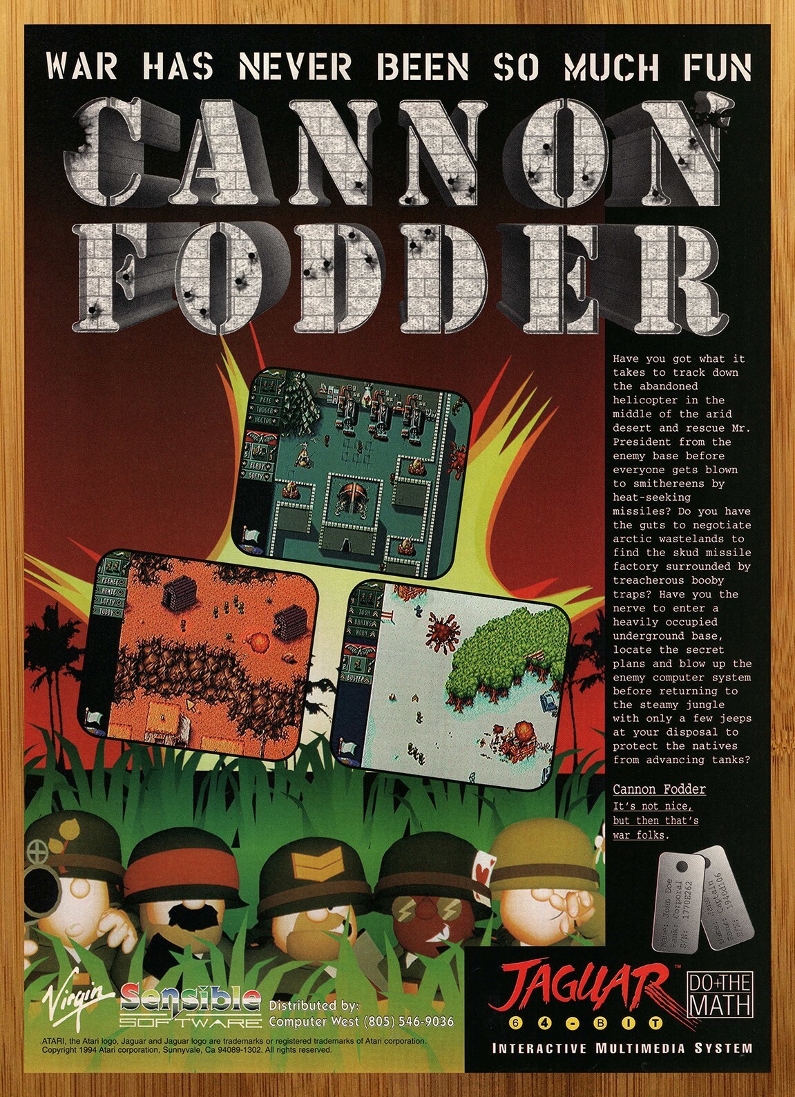 1996 Cannon Fodder SNES Jaguar Vintage Print Ad/Poster Video Game Promo Art 90s