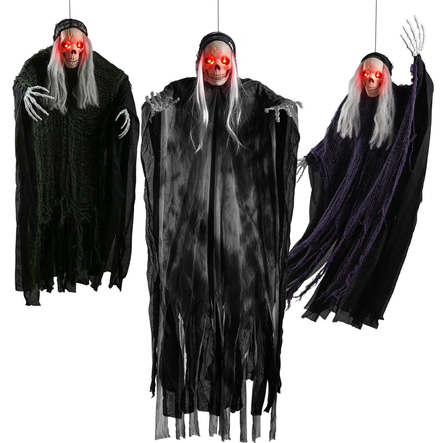 3 Pack Hanging Skeleton Ghosts for Halloween Decorations Outdoor, Grim Reaper Ha