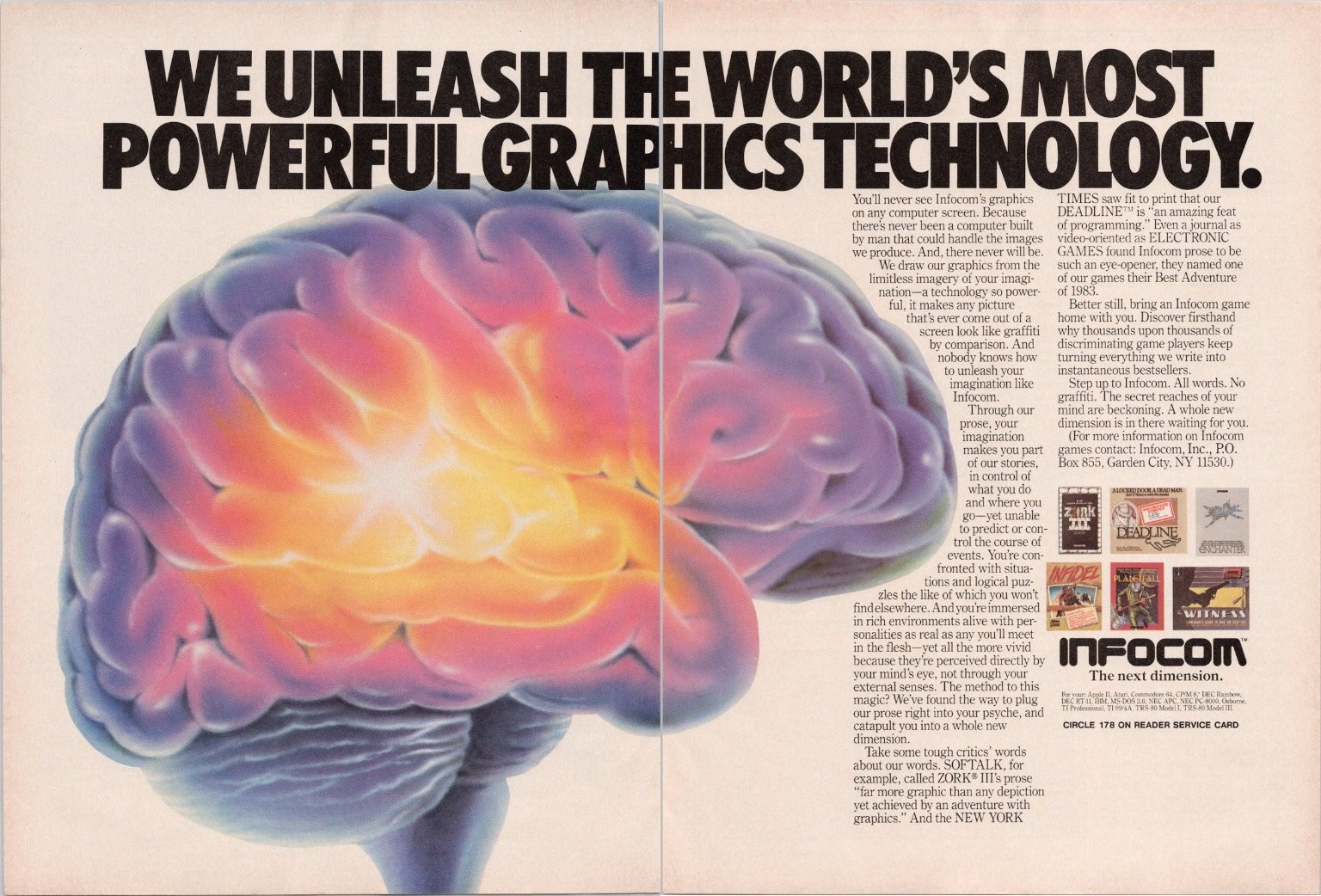 Infocom Vintage 2pg Magazine Ad 1980s Brain Graphic Full Page Computer Games