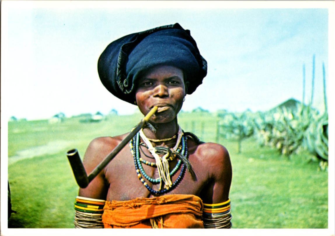 Mthatha South Africa postcard XHOSA PIPE-SMOKING WOMAN TRANSKEI 9/12 BR4129