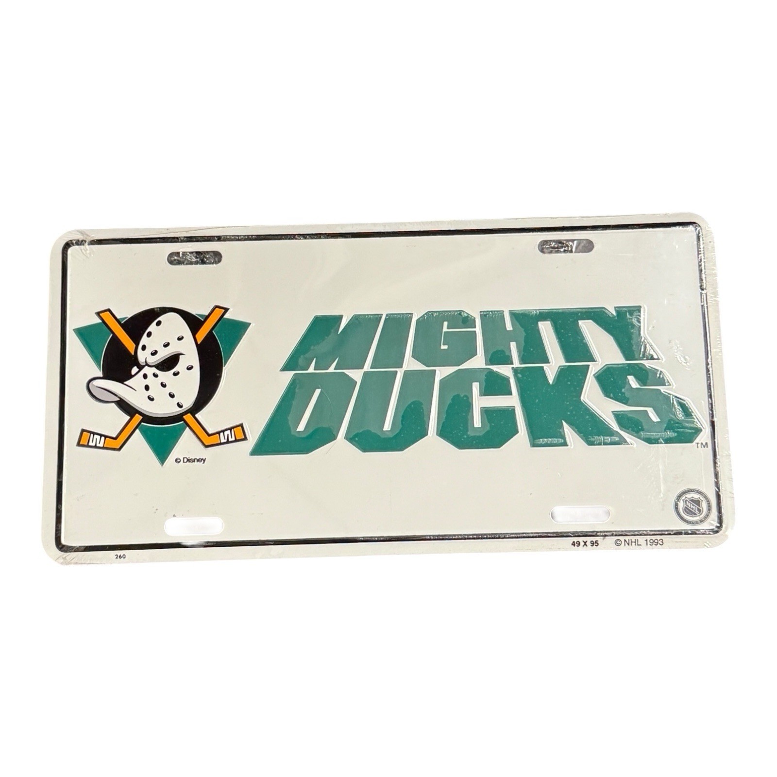 Mighty Ducks NHL Hockey Souvenir License Plate 1993 Walt Disney White
