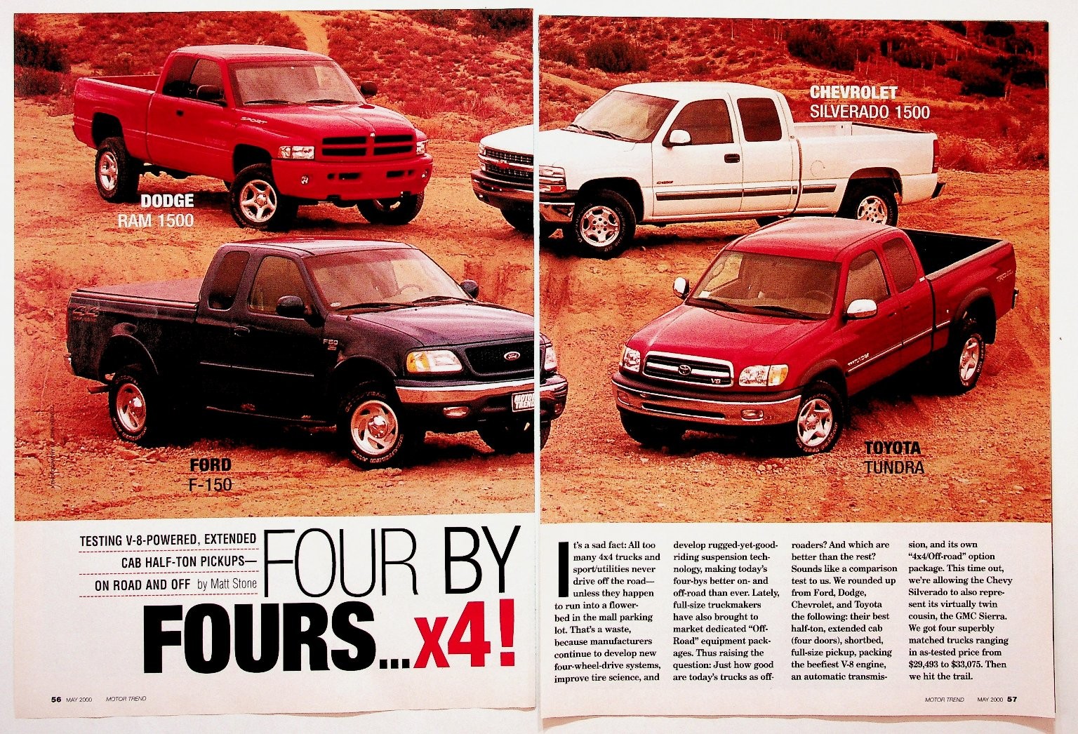 Motor Trend May 2000 4x4 Pickup Truck Comparison Article Dodge Ram F-150