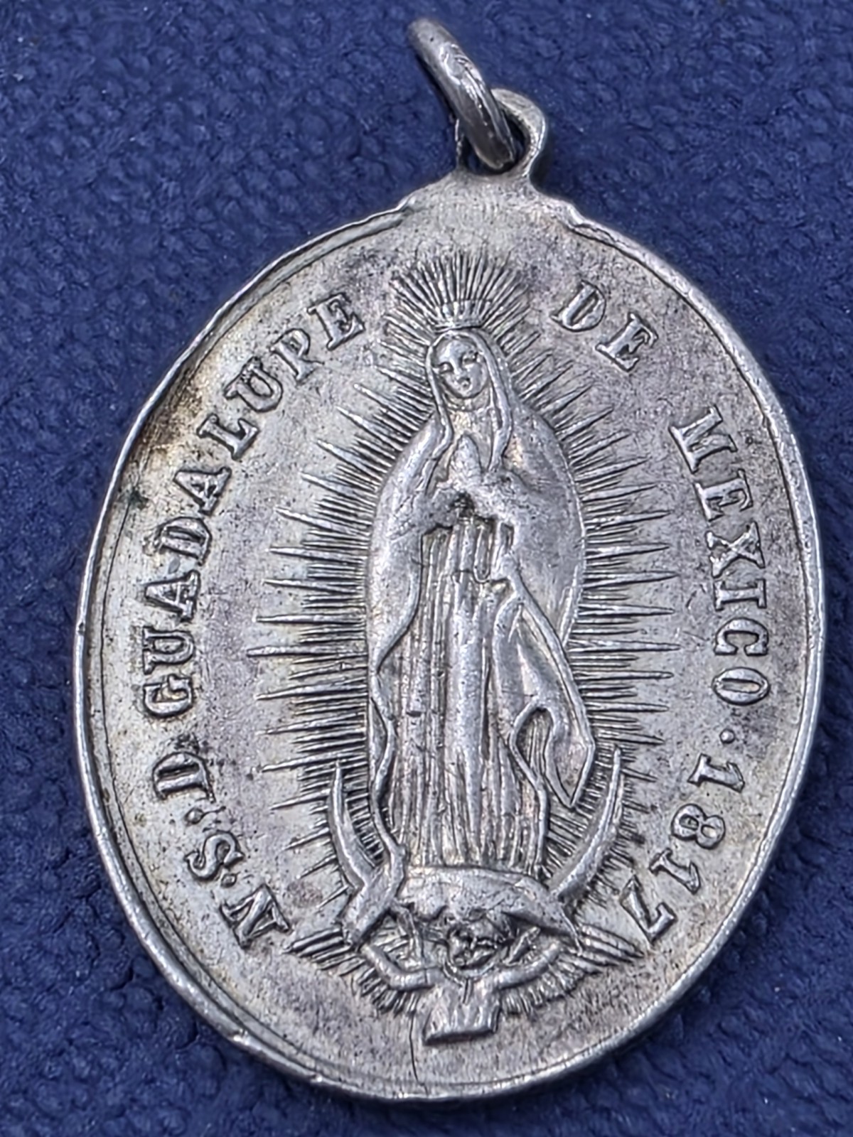 BEAUTIFUL DATED 1817 & 1857 VIRGEN DE GUADALUPE MEXICO RELIGIOUS SILVER MEDAL 