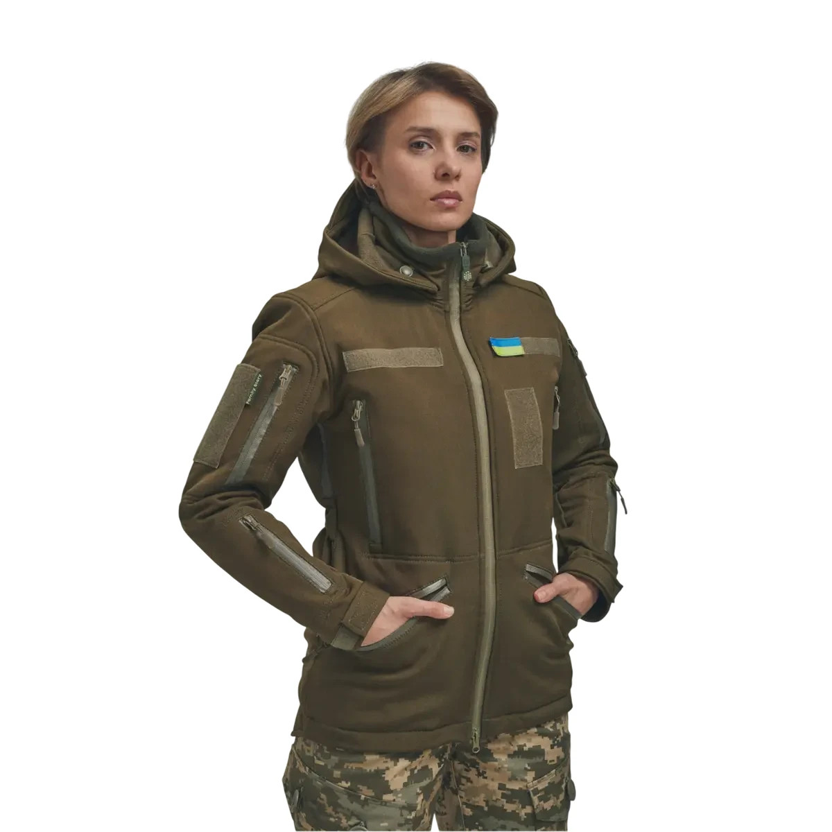 Women Tactical Softshell Jacket Olive 2in1 Winter Military Coat Hooded Ukraine