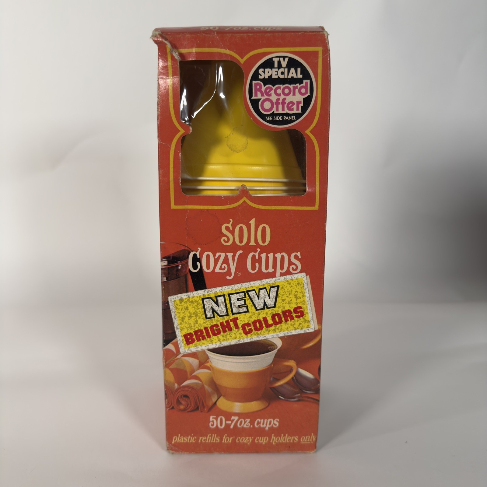 SOLO Cozy Cups Vintage 1970s 50 7oz Plastic Refills Yellow Retro Coffee Cups