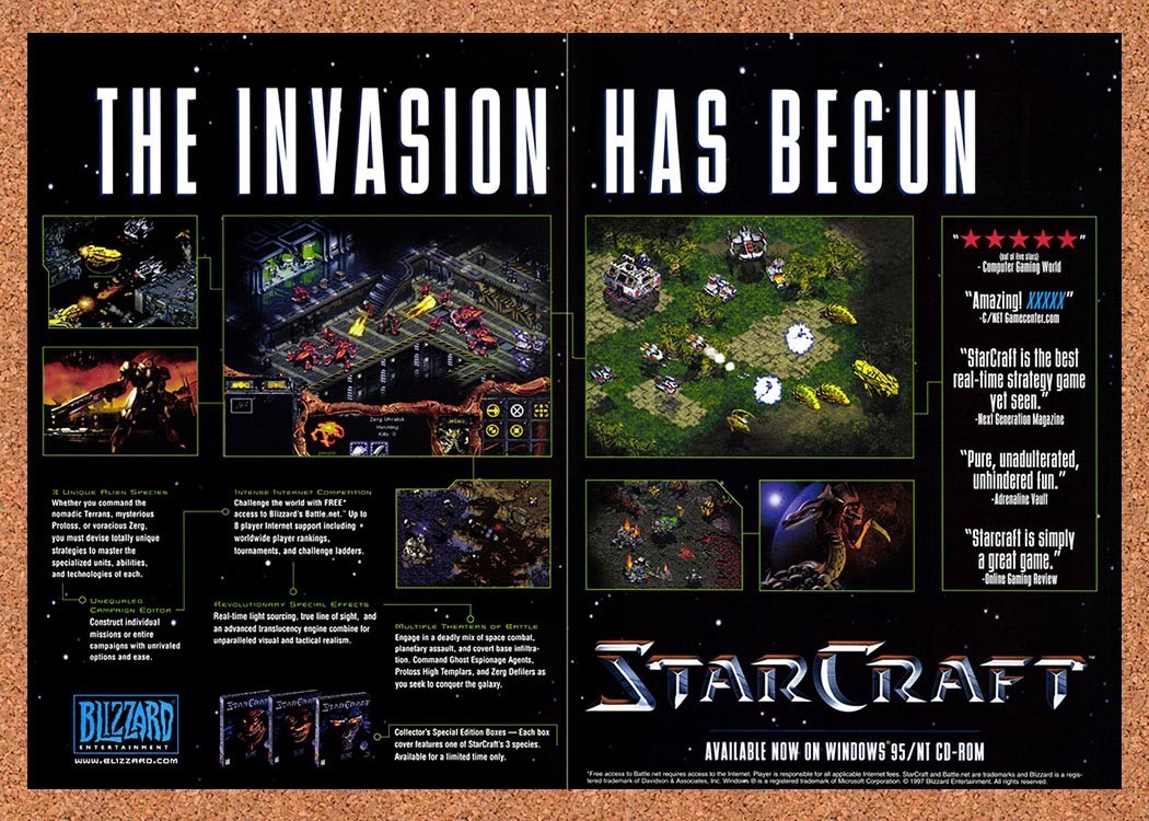 1998 StarCraft PC Original Advertisement / Retro Promo v2
