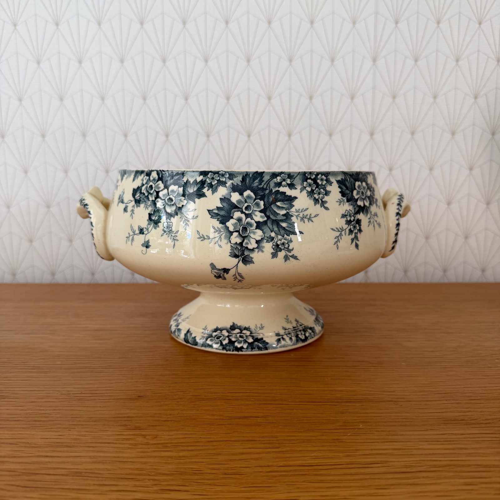 French Transferware Tureen St Amand Blue Floral Ironstone 1509262