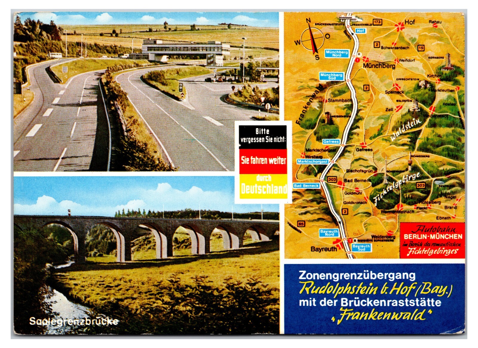 Vintage 1970s - Zone Boarder Crossing - Autobahn - Germany Postcard (Posted)