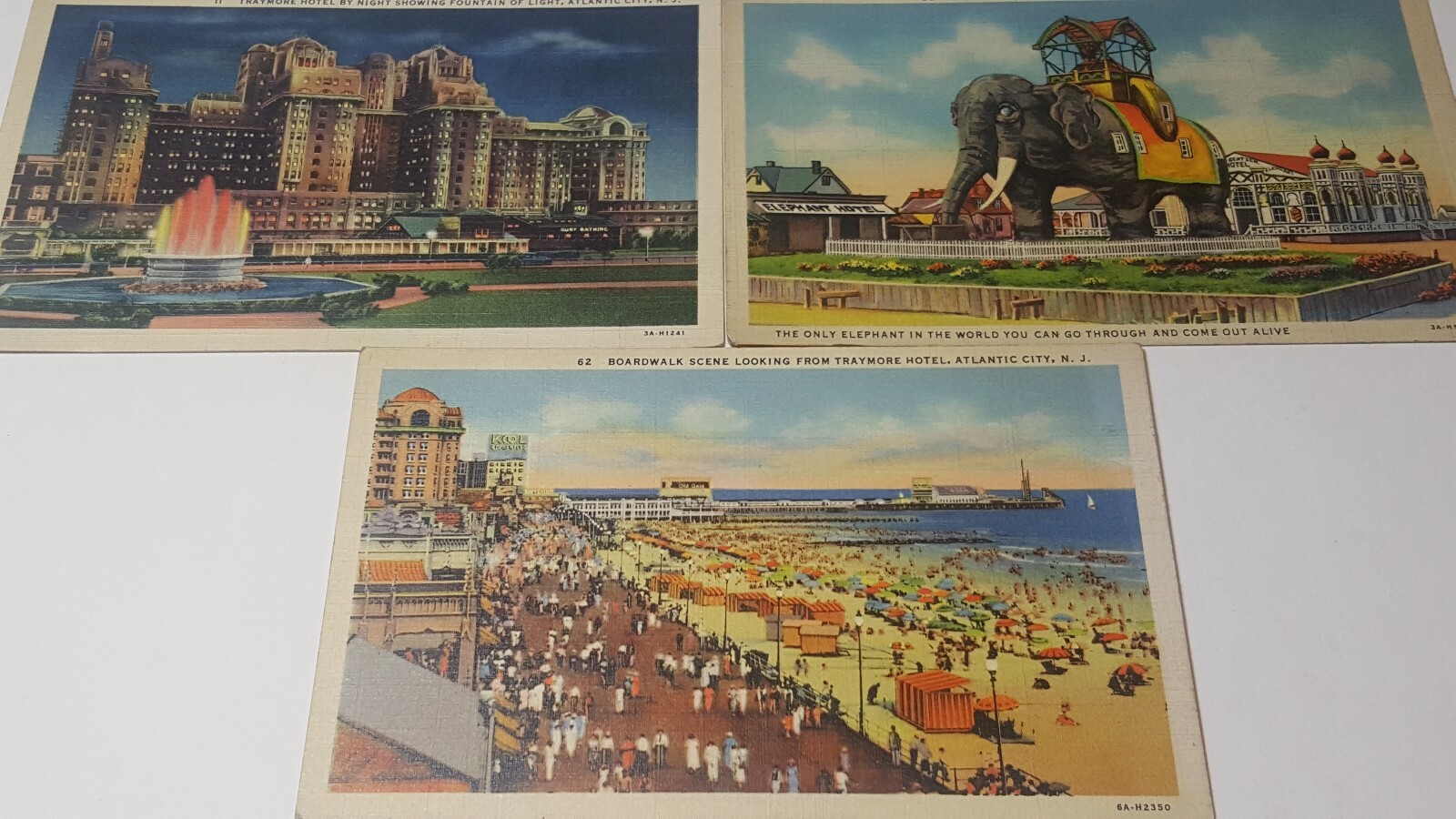 Vintage Atlantic City Beach Postcards Boardwalk Traymore Elephant Lot Of 3  P102