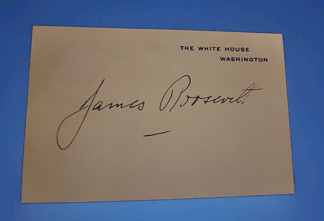Signed James Roosevelt II White House Card FDR Son WWII Navy Cross 