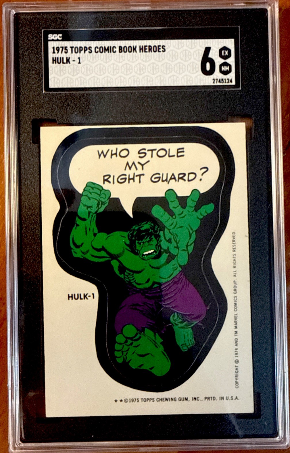 Topps 1975 Comic Book Heroes Hulk HULK-1 Who Stole My Right Guard? SGC 6