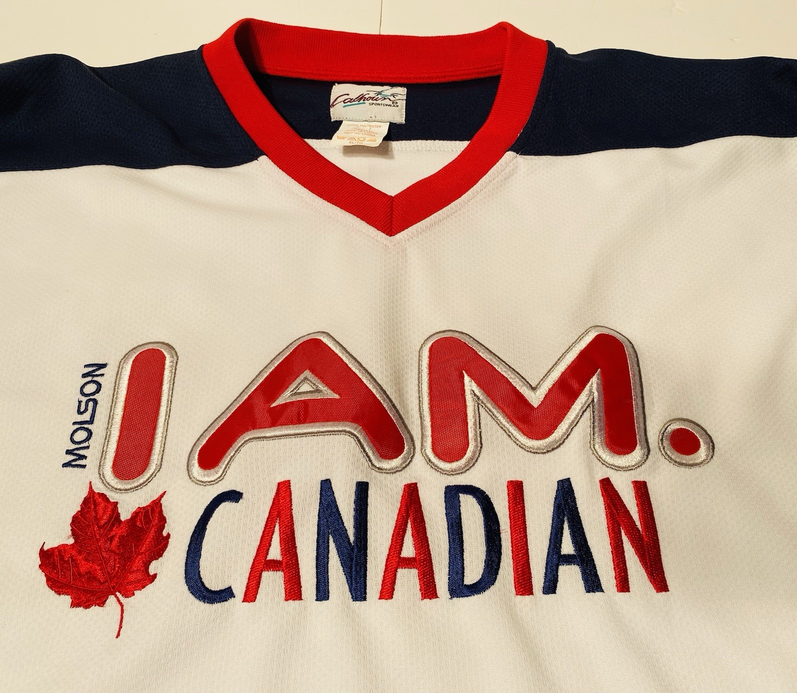 Vtg Molson Canadian I AM Canadian Hockey Jersey Men’s Size XL White Beer Promo