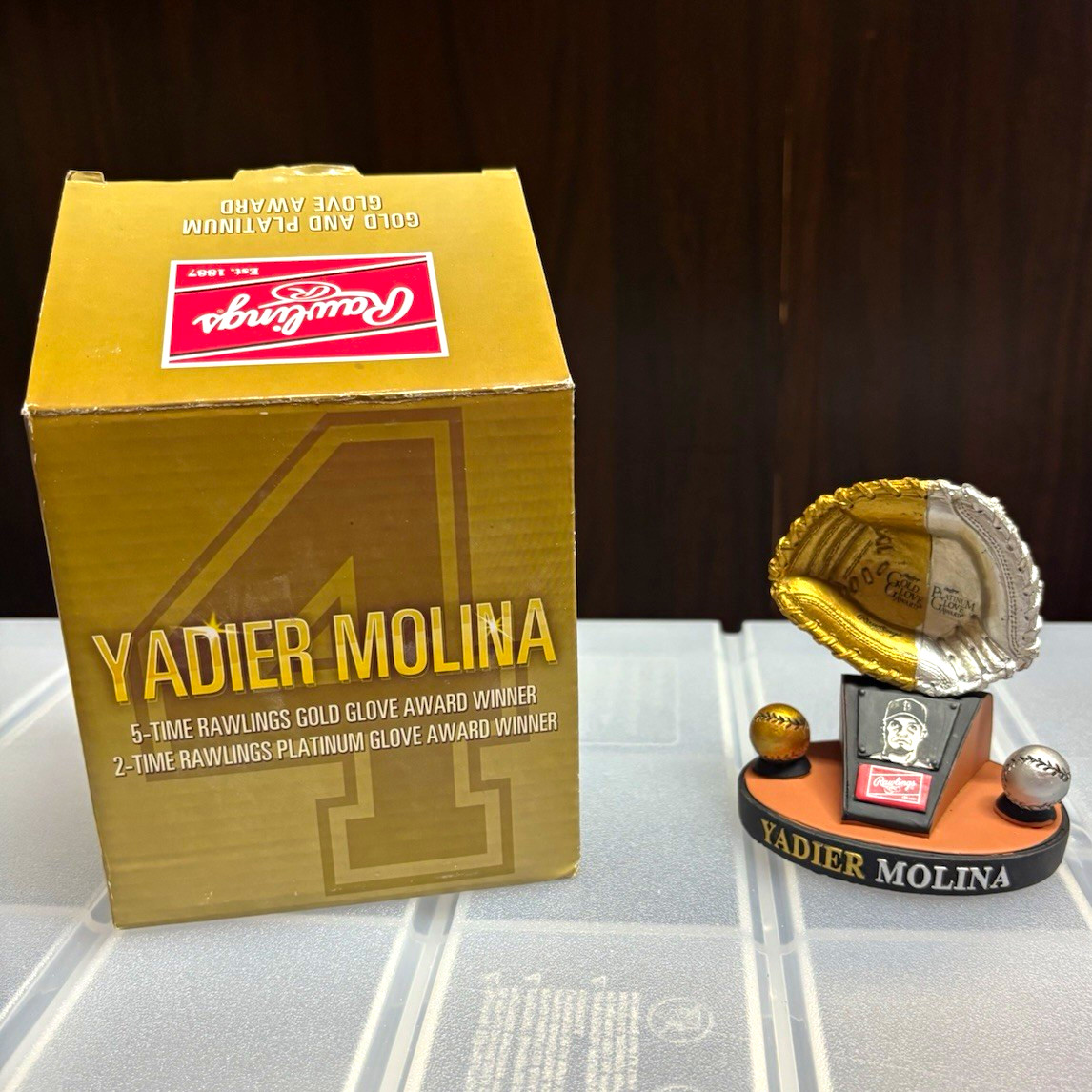 Rawlings Yadier Molina Gold & Platinum Glove Statue SGA 4/13/13