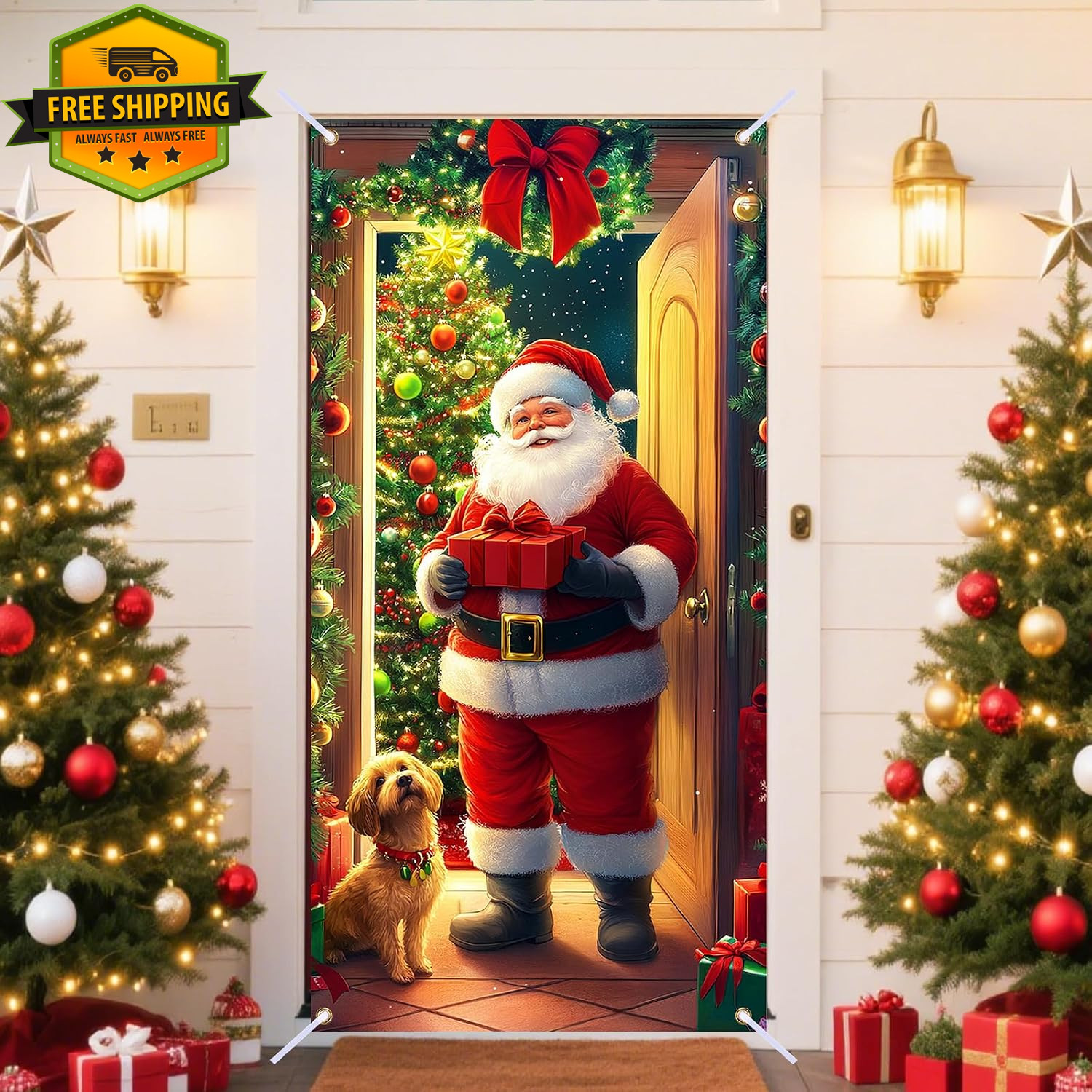 Winter Christmas Santa Claus Door Cover 70.87x35in Polyester Holiday Decor
