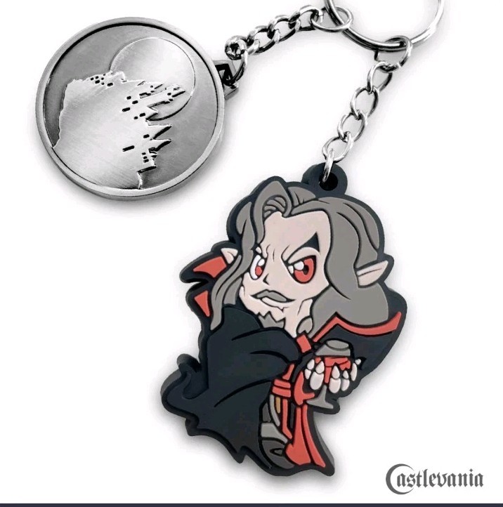 Castlevania Dracula PVC Keychain + Metal Castle Moon Charm Figure Limited Run