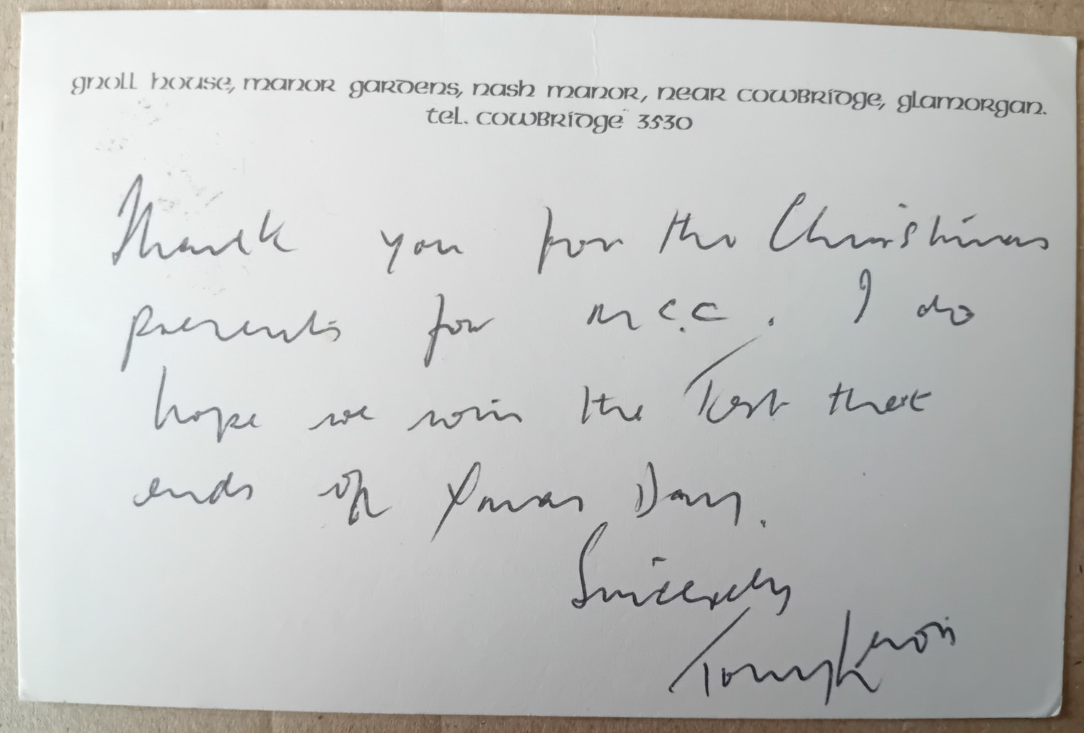 ORIGINAL AUTOGRAPH TONY LEWIS Former England Cricket Captain