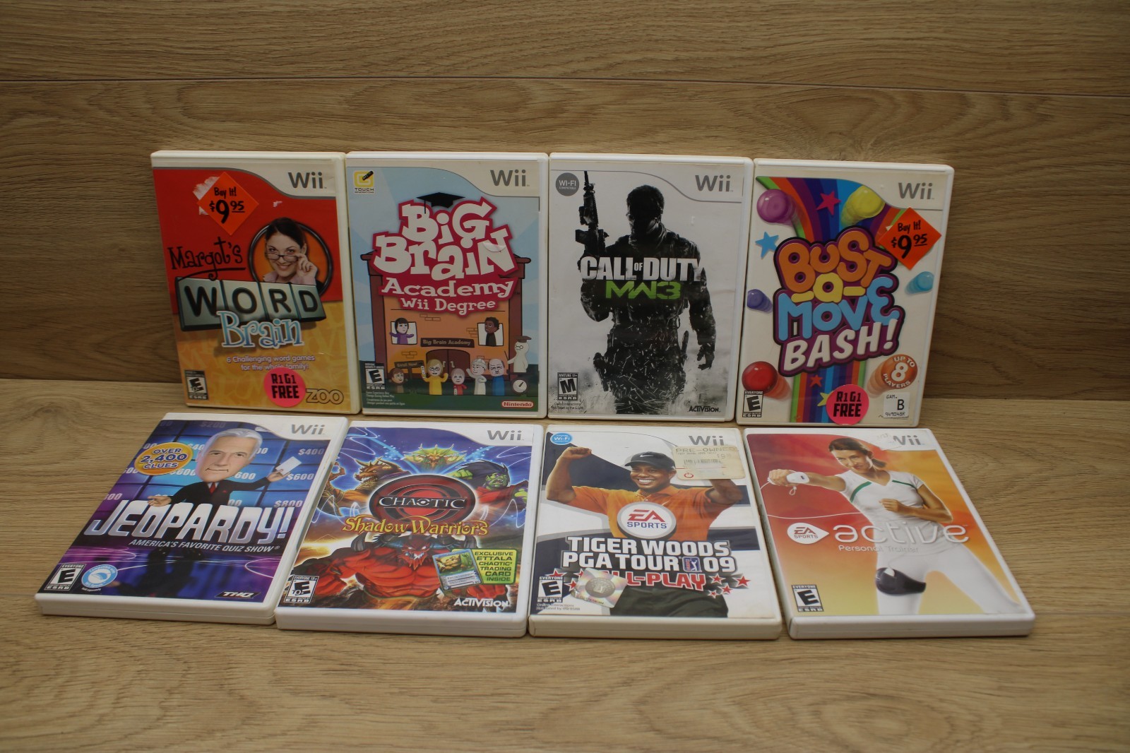 Nintendo Wii 8 Game Lot MW3 Jeopardy Chaotic Tiger Woods Big Brain Tested