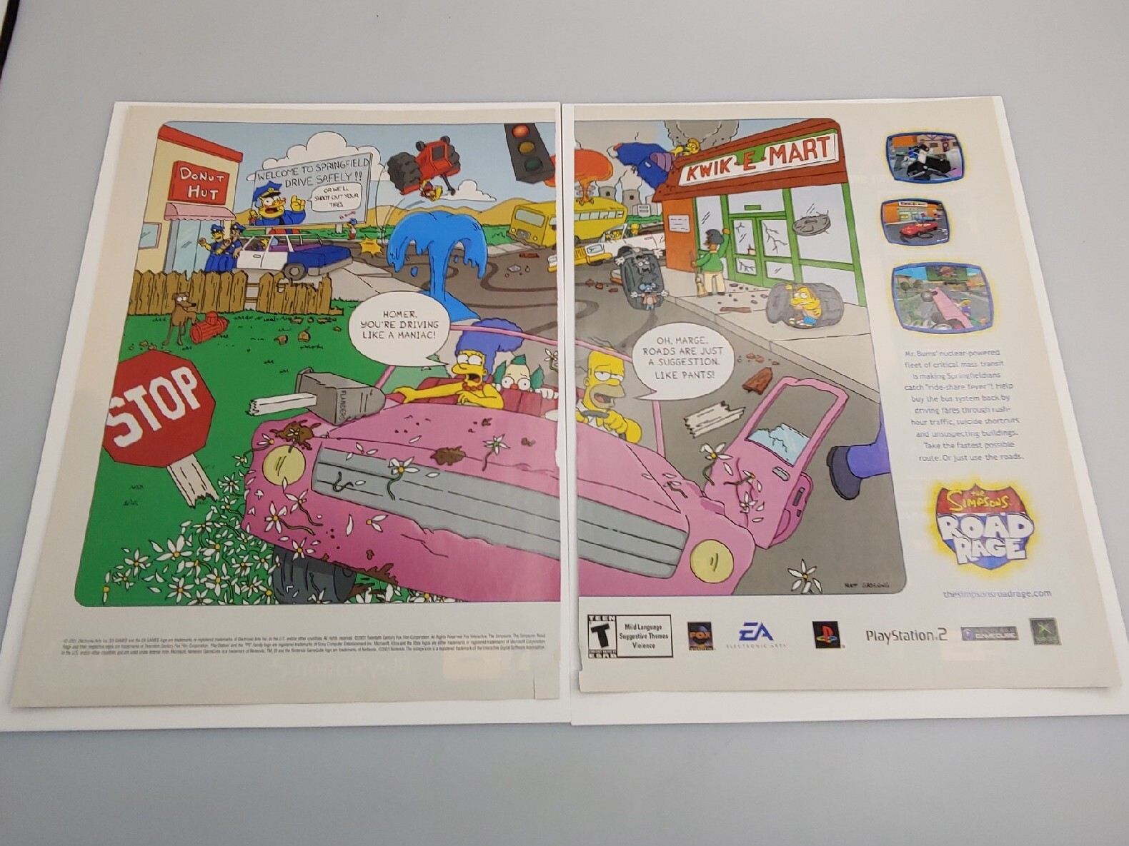 Video Game Double Page Print Ad Vintage - 2001 - Simpson\'s Road Rage