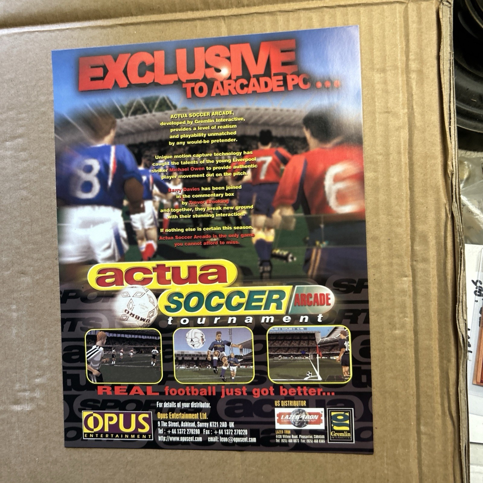original  ad 11- 8 AcTUA Soccer Opus 1998 ARCADE GAME FLYER add ship .10