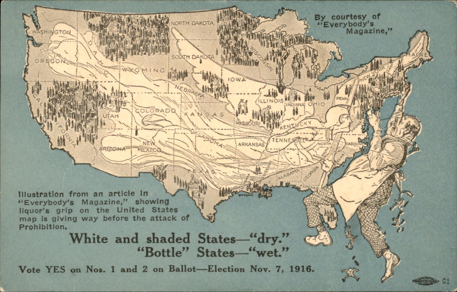 Prohibition propaganda map 1916 Dry Amendments c1910s Vintage Postcard bhn