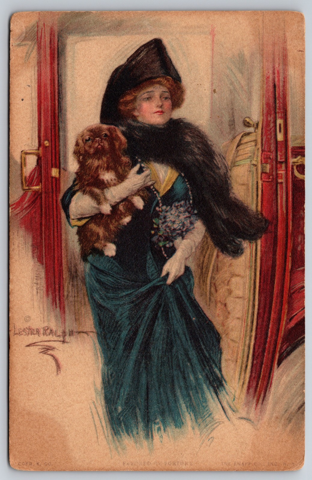 Lester Ralph Favored by Fortune Woman With Spaniel Dog Elegant Art Postcard
