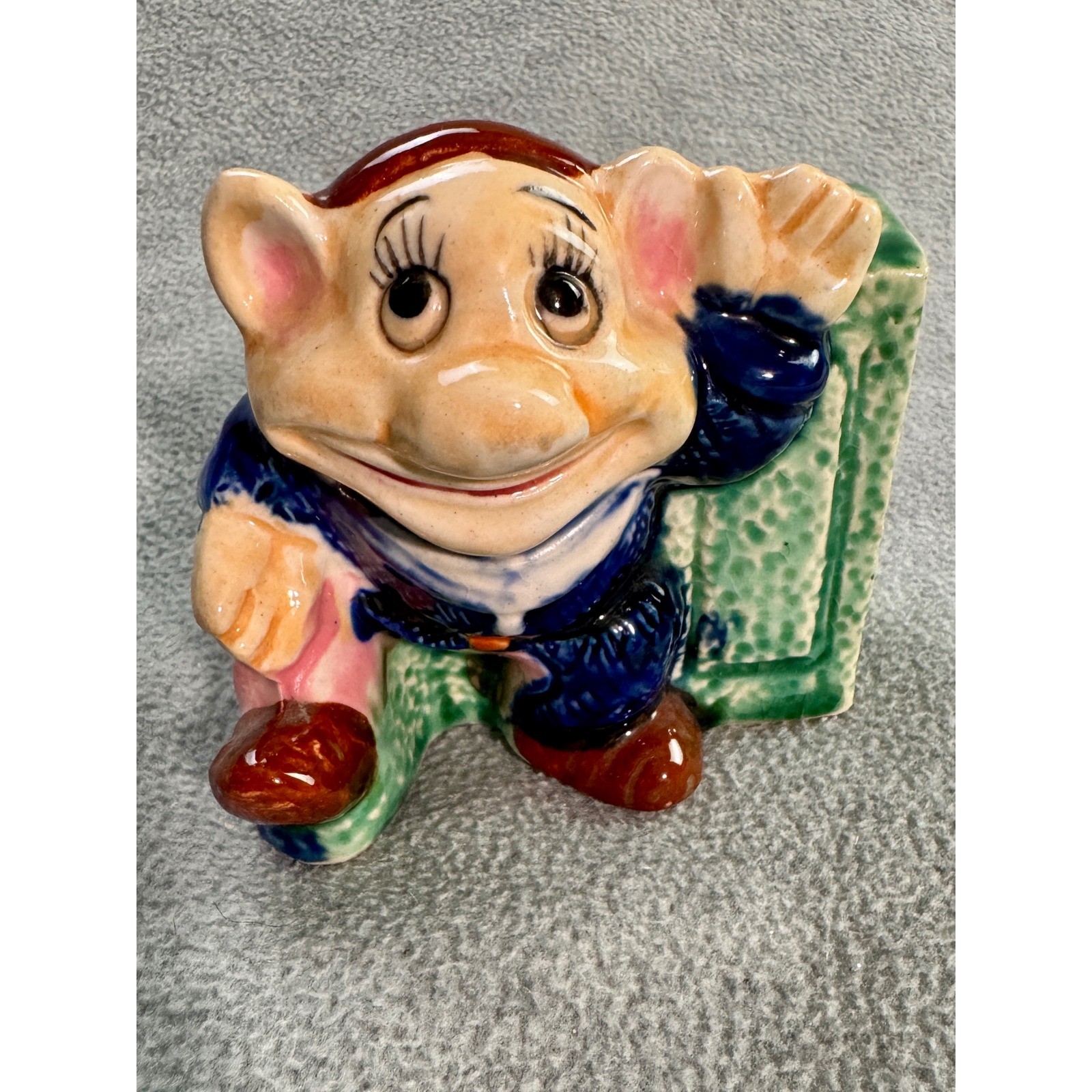 Vintage Ceramic dwarf Gnome Planter Figurine Whimsical Mid Century Decor Blue