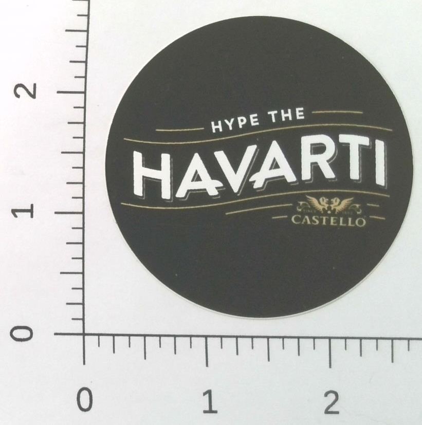 Castello Hype The Havarti Cheese Promotional Black Round Sticker Decal