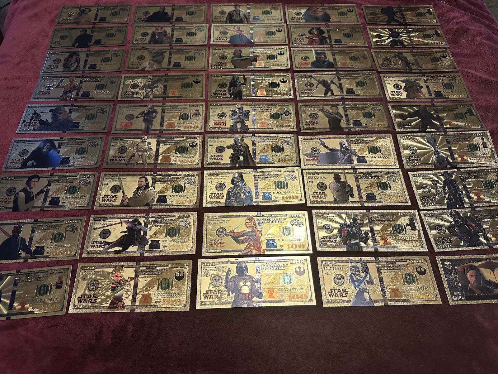 Star Wars Gold Foil Banknote Complete Set 47 pcs $100 Dollar Bills Great Gift