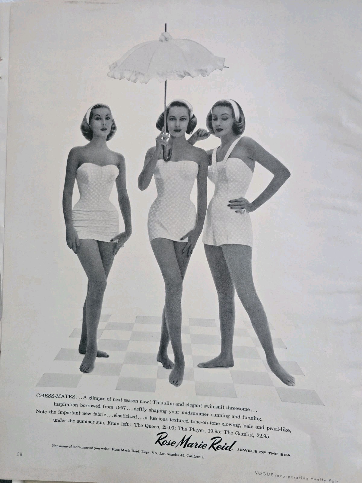1956 Women's Rose Marie Reid chess mates Jewels Of Sea swimsuits vintage Ad 