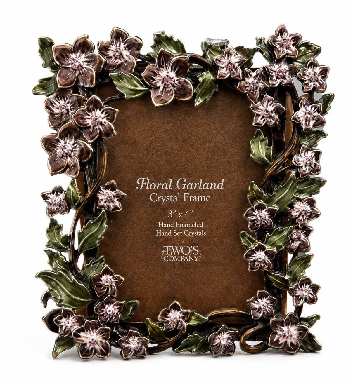 Two’s Company Enamel Metal & Crystals Picture Frame  Flowers For 3” X 4” Photo