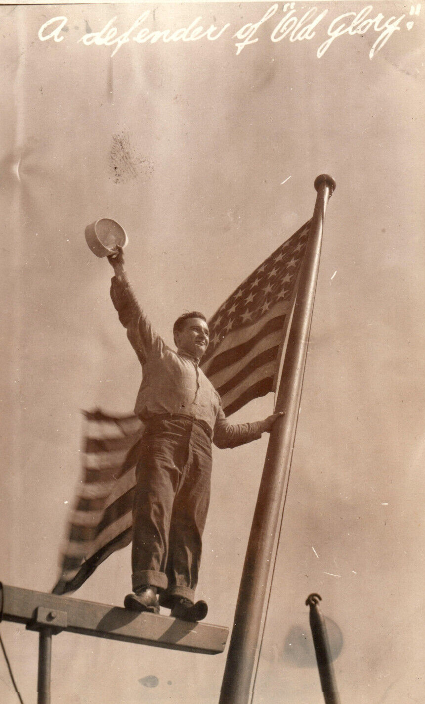 WWI Defender Of Old Glory American Navy Sailor Real Photo Postcard RPPC 