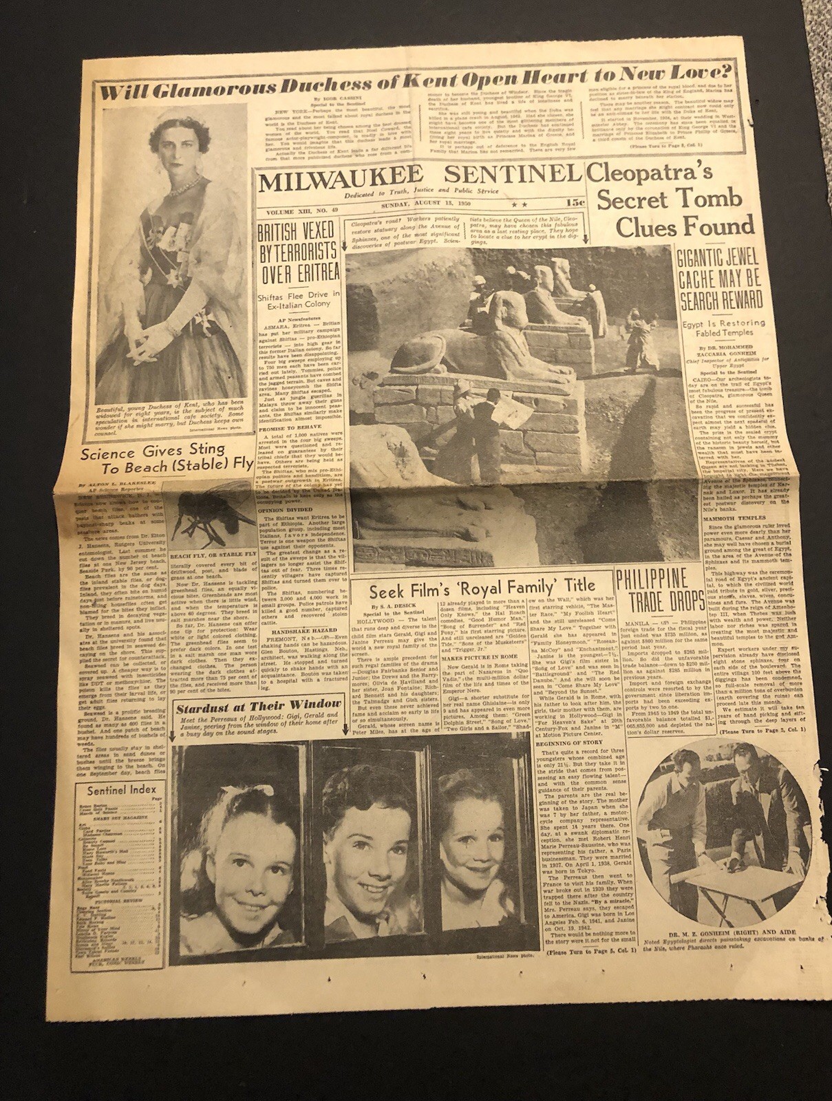 Vintage August 13, 1950 Cleopatra’s Secret Tomb Milwaukee Newspaper Article 0C25